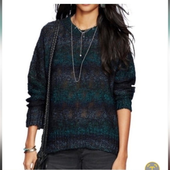 Denim & Supply Ralph Lauren Sweater M High-Low-Hem Sweater Teal Multi Oversized - Picture 1 of 12
